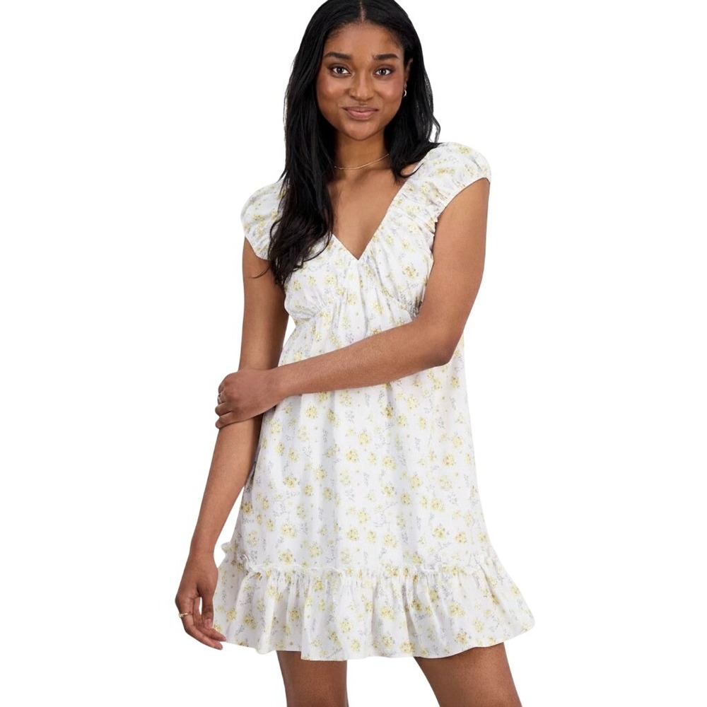 Celebrity Pink Juniors Babydoll Mini Dress XL NWOT Yellow Floral Cottagecore